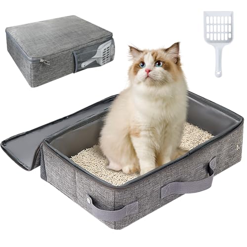 猫 トイレ ふた付き 折り畳み 持ち運び 防水 軽量 コンパクト 手入れ お出かけ 旅行 防災 予備 (グレー)