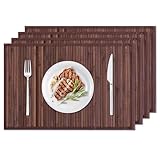 BMBOEUII Bamboo Placemats Set of 4, Dining Table Placemats Heat-Resistant, Durable and Sturdy, Wooden Square Placemats for Kitchen, Table Protection, Dining Room (4pc)