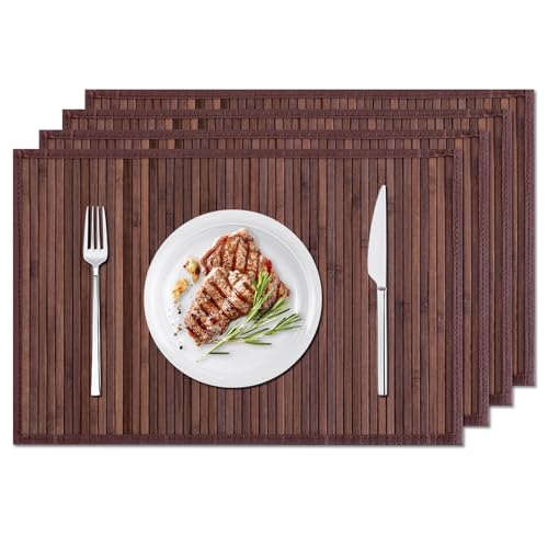 BMBOEUII Bamboo Placemats Set of 4, Dining Table Placemats Heat-Resistant,