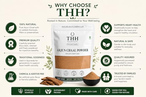 Image of THH Organic Arjun ki Chaal Powder (1Kg) | Terminalia Arjuna - Double Filtered 100% Arjun Bark Fine Powder