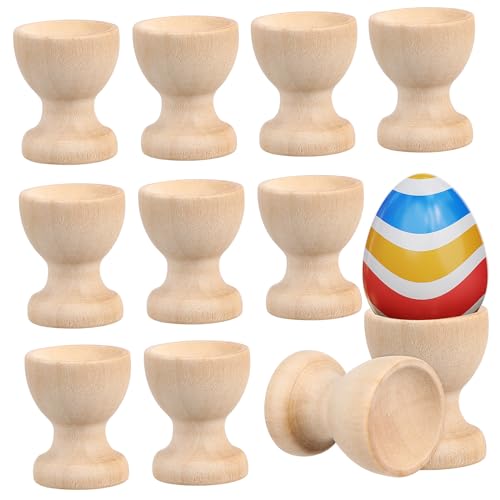 Ciieeo 24pcs Wooden Egg Tray Cups for Boiled Eggs Breakfast Egg Holder Egg Storage Unpainted Egg Holder for Counter Egg Display Holder Labels Classic Style Cups Eggs Cups Reusable