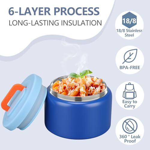 Image of PIQUEBAR 8oz Kids Thermo for Hot Food,Small Lunch Thermo Food Container Stainless Steel,Easy Open Wide Mouth Thermo for Hot Cold Food for Preschool Travel (Pure Blue)