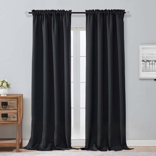 Image of Aiyufeng Halloween Black Blackout Curtains for Bedroom 96 Inches Long 2 Panels, Solid Thermal Insulated, Energy Saving Living Room Window Treatment Curtains Blackout Drapes, W40 x L96 Inch
