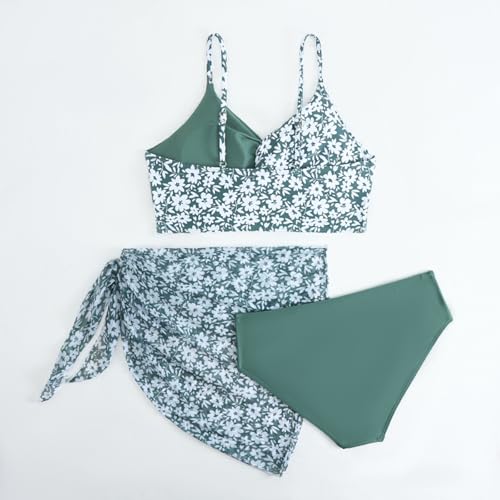 Swimsuit 3 Piece Bathing Suits for Girls Cute Quick 𝐃ry Floral 𝐂riss C𝐫oss Bikini Sets & Cover Up Beach Skirt4