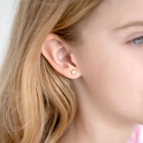 14k Yellow Gold Mother of Pearl Star Screw Back Earrings For Young Girls and Toddlers - Elegant Mother of Pearl Earrings For Girls - Special Star Shaped Accessories for Little Girls3