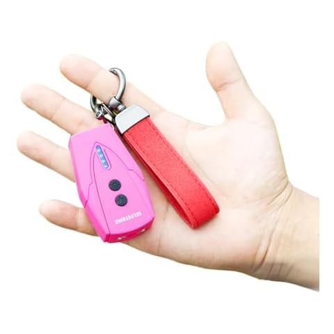 Selfstrike Mini Stun Gun with LED Flashlight and Wrist Strap – Unique Key Chain Design – Using anti slip materials can better and faster aim with charging cable,mini screwdriver and user manual (Pink) Cover