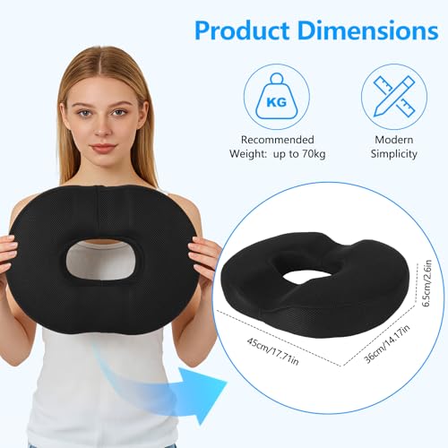 Sitzkissen Orthopädisch, Hämorrhoiden Sitzkissen, Donut Kissen für Ischias, Postnatal, Steißbein, Memory Foam Steißbeinkissen für Auto, Sofa, Büro, Rollstuhl, Sitzring Steißbein Entlastung, Schwarz