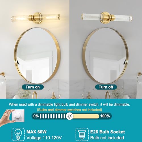 Image of Bathroom Light Fixtures, Gold Wall Sconce in Threaded Glass Indoor Vanity Lights, Modern Bathroom Vanity Light Up and Down Sconces Wall Lighting for Bathroom, Living Room - Bulb Not Included