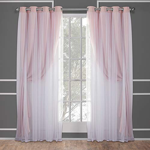 Exclusive Home Catarina Layered Solid Room Darkening Blackout And Sheer Grommet Top Curtain Panel Pair, 52"X84", Rose Blush #TOP1