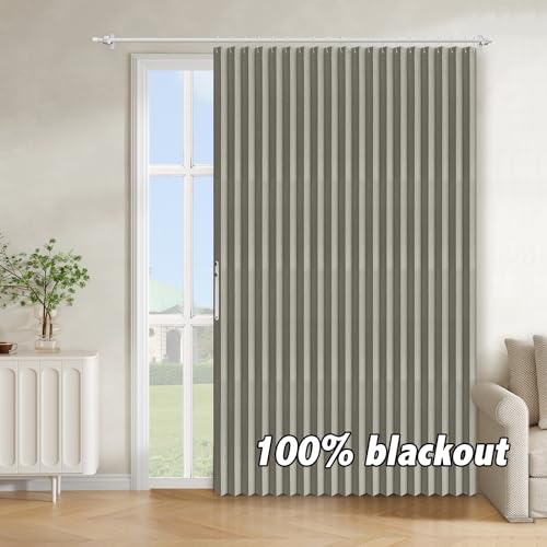 Image of AJAZZ Blackout Accordion Door Curtain 1 Panel 98 inchx78 inch Grey - Magnetic Folding Room Divider, No-Drill Sliding Patio Closet