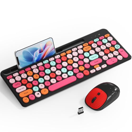 Image of XISOGUU Retro Typewriter Wireless Keyboard with Round Keycaps, 2.4GHz Compact USB Cute Wireless Keyboard Mouse Combo for Computer, Desktop, Laptop and Notebook