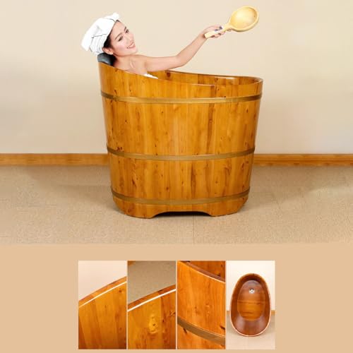 TT-YEC Tragbare Badewanne Aus Massivholz Für Zuhause, Kleine Freistehende Badewanne, rutschfeste Badewanne Mit Pop-Up-Ablassventil, Mit Isolierter Holzabdeckung, Kompakte Badewanne,H – Bild 6