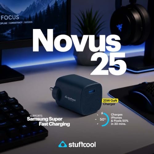 Image of Stuffcool Novus 25W Super Fast GaN Charger for Samsung, Pixel & iPhone Blue
