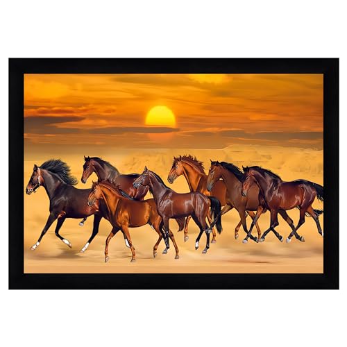 Image of Indianara Vastu Running Seven Horse Painting With Frame 20 Inches X 14 Inches (Style 10)