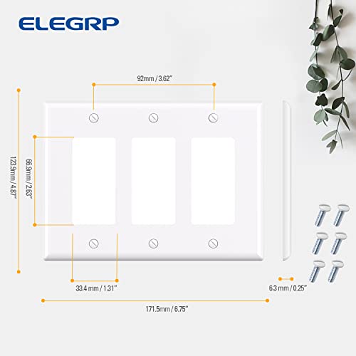 Elegrp 3-Gang Decorative Wall Plates, Mid-Size 4.88" H X 6.75" L Unbreakable Thermoplastic Faceplate Cover For Decorator Receptacle Outlet Switch, Ul Listed (5 Pack, Glossy White) #TOP5
