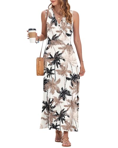 Image of AUSELILY Womens Maxi Dress Summer Sleeveless Wrap Long Dresses with Pockets | V-Neck Wrap Sleeveless Sundress, fits formal, casual, beach, vacation & daily wear