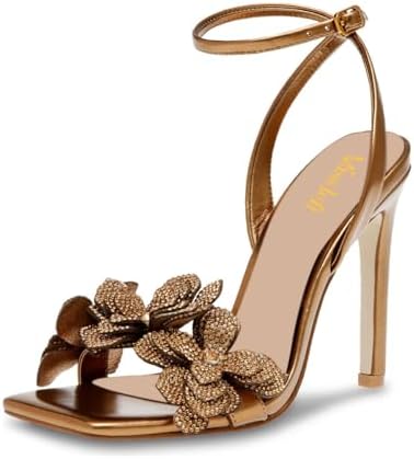 miss left Women Rhinestones Stiletto Heel Sandals with Strap Buck...