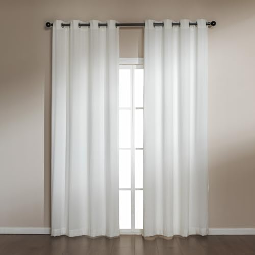 Image of Amazon Basics Chenille Room Darkening Curtains, Light Filtering Window Drapes for Bedroom and Living Room, 2-Panel Set with Grommets, 42 inch W x 95 inch L, White Classic