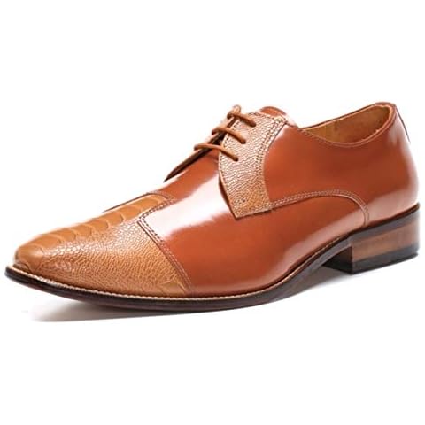 LIBERTYZENO Men Leather Upper Casual Lace Up Oxford Dress Shoes 1032 Tan 10.5 Cover