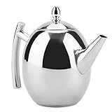 Silberne Teekanne mit abnehmbarem Netzfilter, Edelstahl-Kaffeekanne, exquisiter Getränkebehälter für Zuhause (1000 ml)