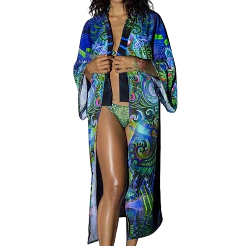 Mystic Mind Unisex Kimono - Festival-Goers Lightweight Psychedelic Kimono, One Size Fits Most, UV Reactive