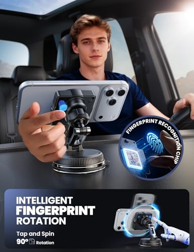 Image of JOYROOM for MagSafe Car Mount Charger, [Smart Fingerprint-Touch Rotation] 15W MagSafe Wireless Car Charger[Vacuum & Gel 360 Base] Air Vent Dashboard Set for iPhone 17 16 15 14 13 12 Series, Black