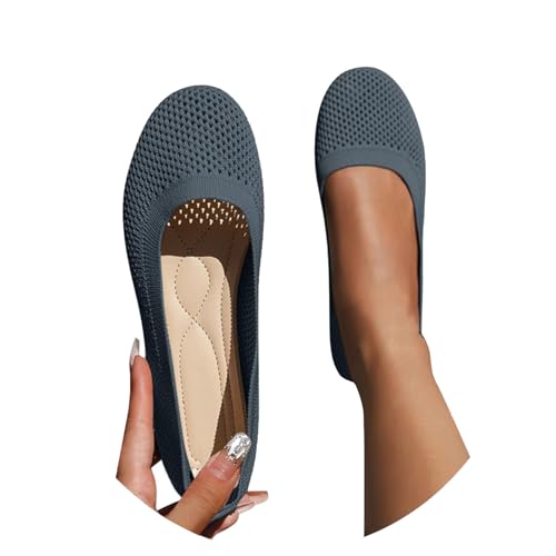 barfuss schuhe damen Ballerinas Damen Bequem Slip On Flache Ballerina Schuhe Stricken Atmungsaktive Sommerschuhe Rutschfest Runde Zehe Elegant Tanzschuhe Sommer Sportlich Barfußschuhe Grau 39