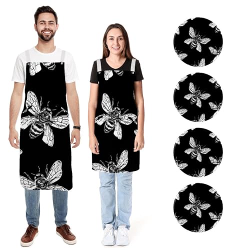 Tablier de cuisine pour homme et femme en lin avec 2 poches réglables