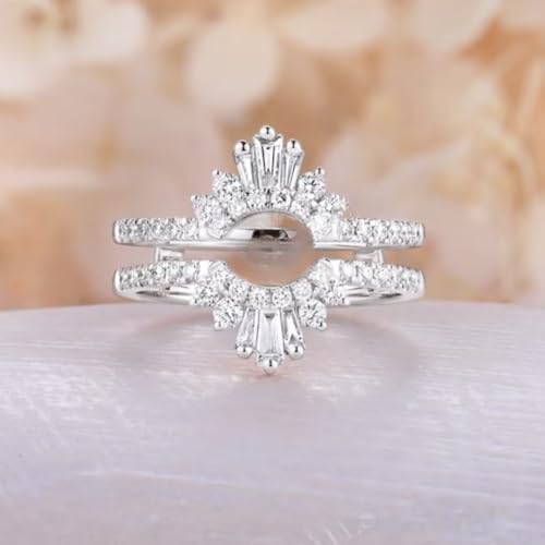 IVANKA Art deco Enhancer Diamond Wedding Band | Unique Double Curved Ring with Baguette&Round | Delicate Half Eternity Stacking Ring Two-tone Ring Wedding Ring Enhance Wrap Diamond Ring Jacket Engagement Ring Guard Baguette Ring Guard4