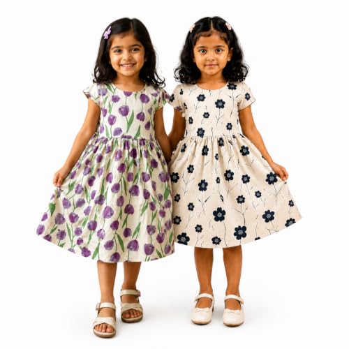 Image of Kids Girls Combo Frock | Girl Cotton Blend Dress | Princess Style Frock | Birthday, Casual & Festive Outfit