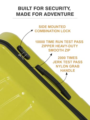 Image of Teakwood Small-Medium Size 8 Wheels Trolley Bag, Hard Cabin with Zipper Closure, Adjustable Push Button & TSA Lock System 360 Degree (Set of 2, Lime Green)