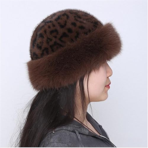 2 PCS Leopard Print Fluffy Bucket Hat and Scarf Set Cute Bear Ear Cheetah Print Beanie Hat Winter Warm Accessories2