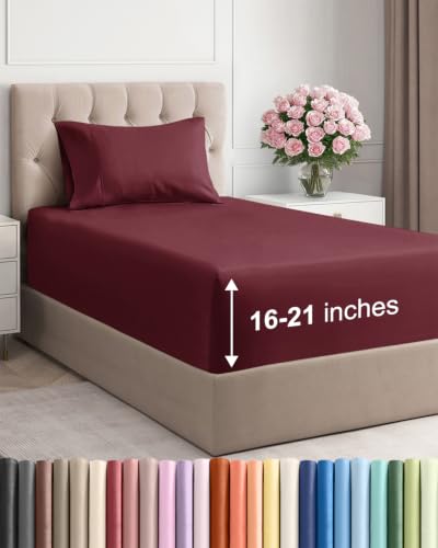 Image of Extra Deep Pocket Twin XL Size Sheet Set - Breathable & Cooling - Burgundy