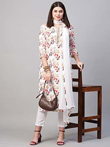 Image of GoSriKi Women's Cotton Blend Printed Straight Kurta Pant With Dupatta