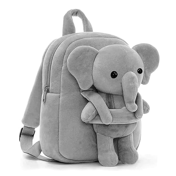Cute Elephant Soft Toy School Bag for Toddlers, Boys & Girls, Kids Plush Backpack Lightweight & Comfortable Cartoon Animal Bag for Travel, Picnic & Preschool