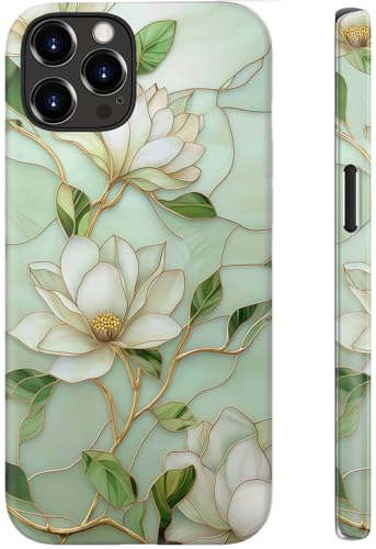 STARVIP for iPhone 12 Pro Max Case Cute - Wireless Charging Compatible - Dual-Layer Hard Shell + Silicone Cover - Aesthetic Protective Phone Case for Women - Vintage Magnolia Flowers