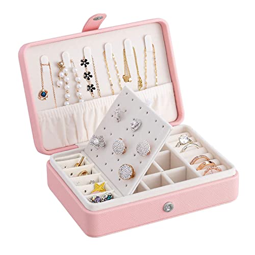Schmuckschatullen für Damen, Reise-Organizer für Mädchen, kleine Schmucktasche für Ringe, Ohrringe, Halsketten, Armbänder (Rosa) Cover
