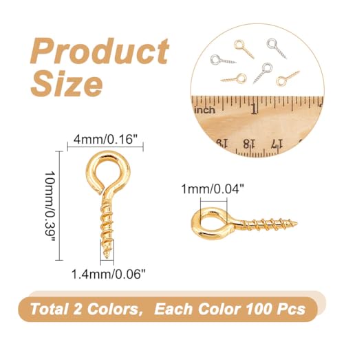 UNICRAFTALE 200pcs 2 Colors Screw Eye Pins Hooks Stainless Steel Small Hoop Eye Pin Screws for DIY Jewelry Making Eye Pin Pendants for Half Drilled Beads Charm Bead Supplies 10x4mm - Image 3