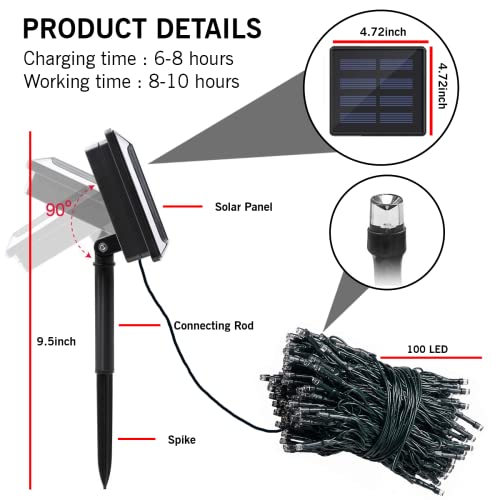 Epyz Solar String Light 100LED 32.8ft 8 Modes / 600mah Solar Christmas Lights Waterproof for Gardens, Wedding, Party, Homes, Christmas Tree, Curtains, Outdoors (Pack of 1) (Green)
