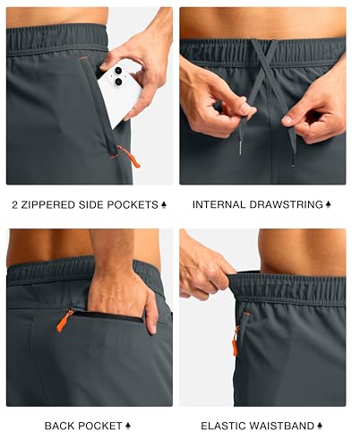 Pudolla Men's Athletic Hiking Shorts Lightweight Workout Gym Shorts for Men Outdoor Casual Travel with 3 Zipper Pockets - Image 5