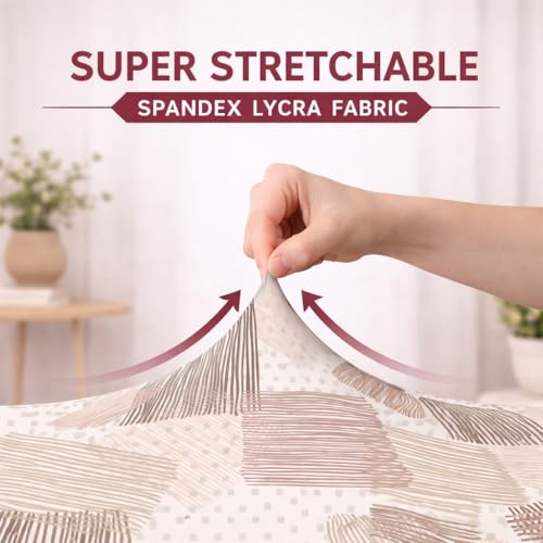 Image of STITCHNEST 'Contour Fit Series' Stretchable Printed Wooden Sofa Cover (Pack of 6) - Elastic Wooden Chair Cover | Wooden Sofa Seat Cover | Size - 20-21 x 20-21 x 3-5 in