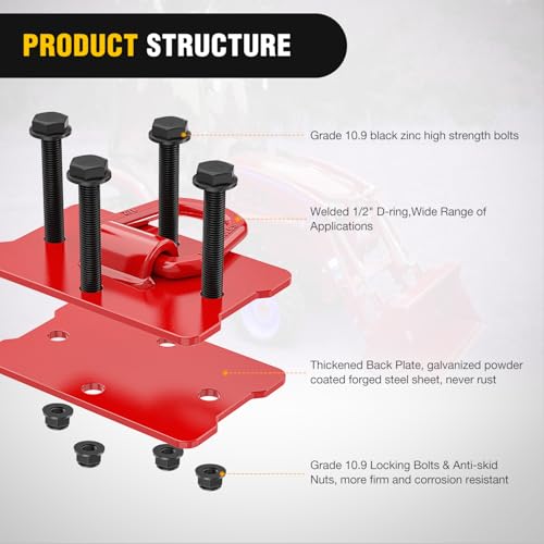 Image of Nilight 1 /2 inch Heavy Duty Trailer D Ring Tie Down Anchors with Backing Plates | 12,000 lb max load forged steel, mounting hardware included, for trailer tractor UTV truck,2 pack red