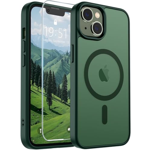 Image of SUPFINE Magnetic for iPhone 15 Plus Case & iPhone 14 Plus Case(Compatible with MagSafe)(Military Grade Drop Protection) Slim Translucent Shockproof with Anti-Fingerprint Phone Case,Forest Green