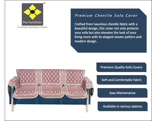 Image of Premium Chenille Woven Anti-Slip 3 Seater Sofa Cover with Arm Rest | L-Shape Sofa Seat Protector for Living Room | Durable & Stylish Slipcover - Onion Pink - Floral