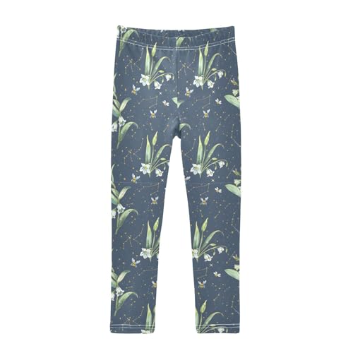 ALAZA Girls' Leggings Children's Yoga Pants Skinny Printed Dance Daffodil Green Comfortable 4T