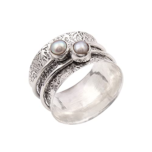 925-Sterling-Silver-Round-Pearl-Spinner-Handmade-Silver-Meditation-Boho-Worry-Ring