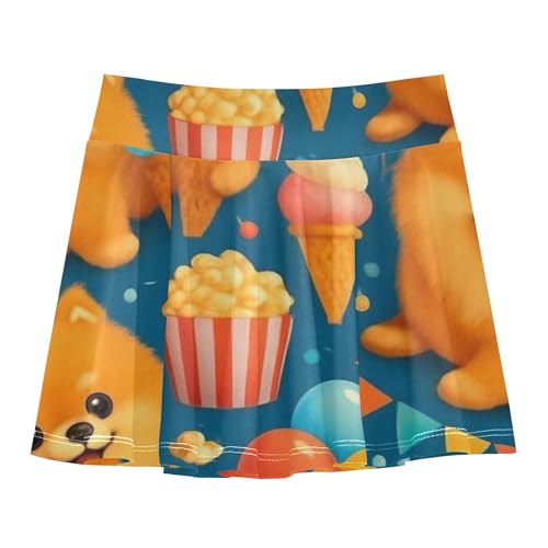 Joisal Cute Pomeranian Dogs Party Skirts with Shorts Clothes Girls' Shorts Athletic Skorts Teen Skirt 4t