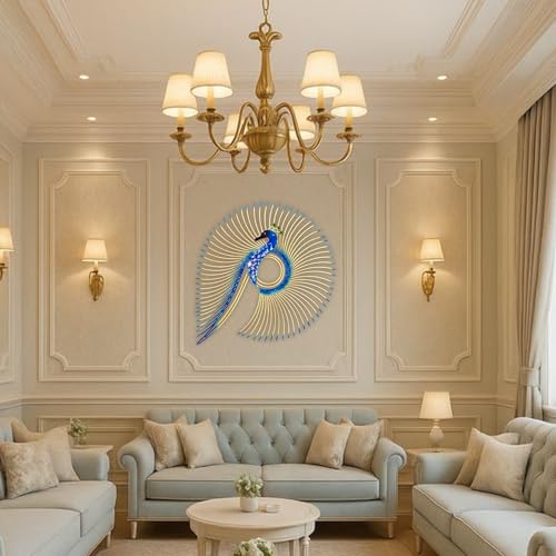 Image of SNS DECOR Alluring Metal Peacock Wall Art Decorations | Perfect 3D Wall Sculpture For Living Room, Bedroom, Drawing Room & Office-Blue Finish (Medium-20x22inch)