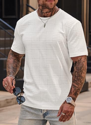 Mens Textured T-Shirts Terry Cloth Shirts Summer Stretch Casual Short Sleeve Tee Shirts (S-XXL)3