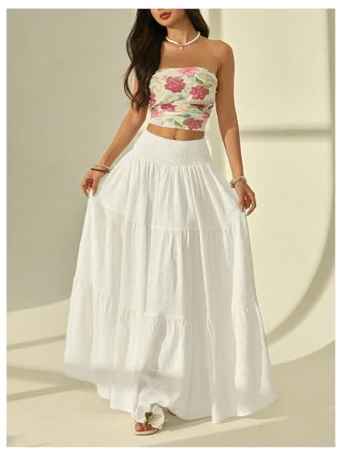 GORGLITTER Women's Tiered Ruffle A Line Maxi Skirt High Waisted Flowy Y2k Coquette Long Skirts4